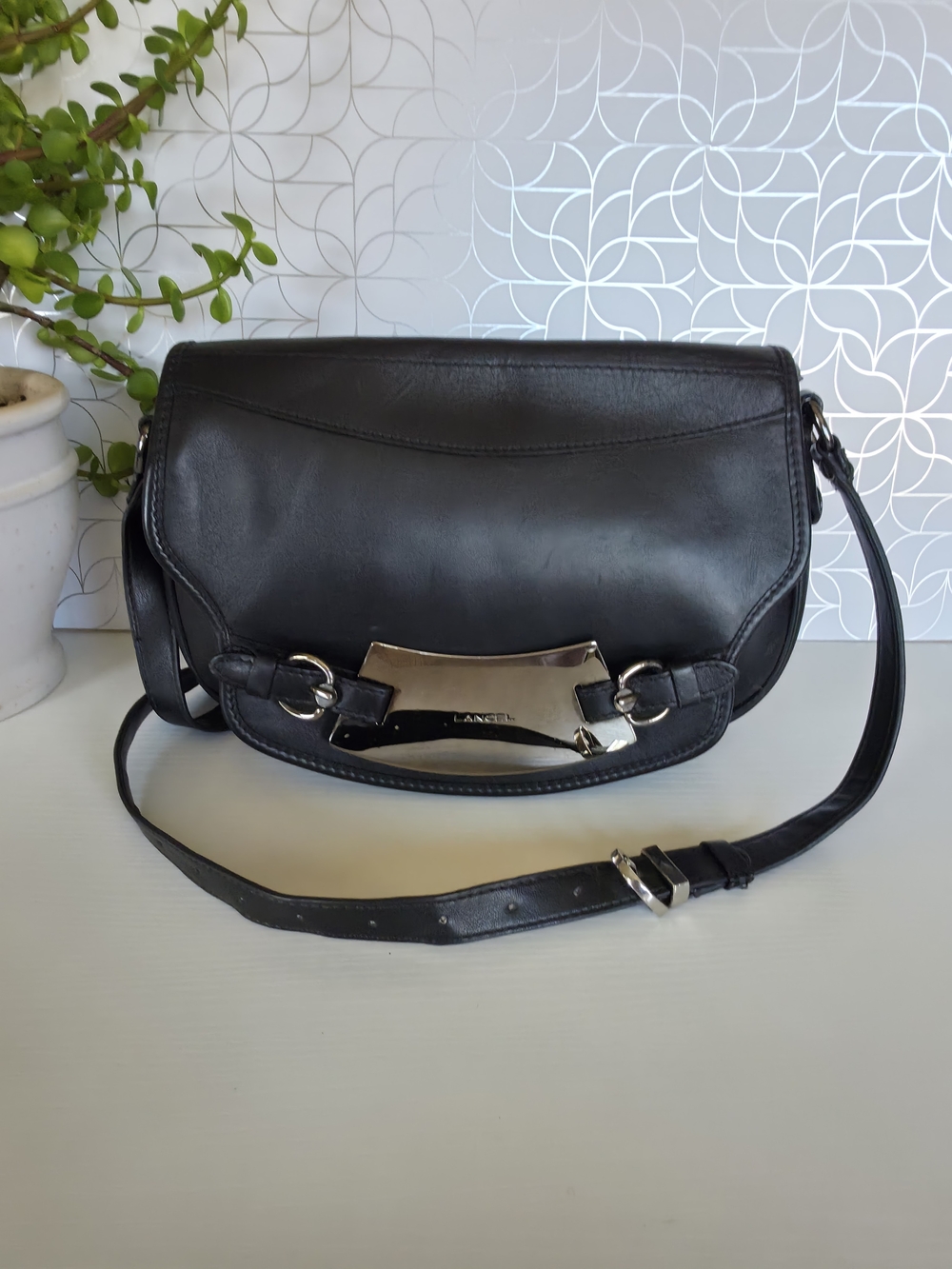Vintage Lancel Paris black leather shoulder bag